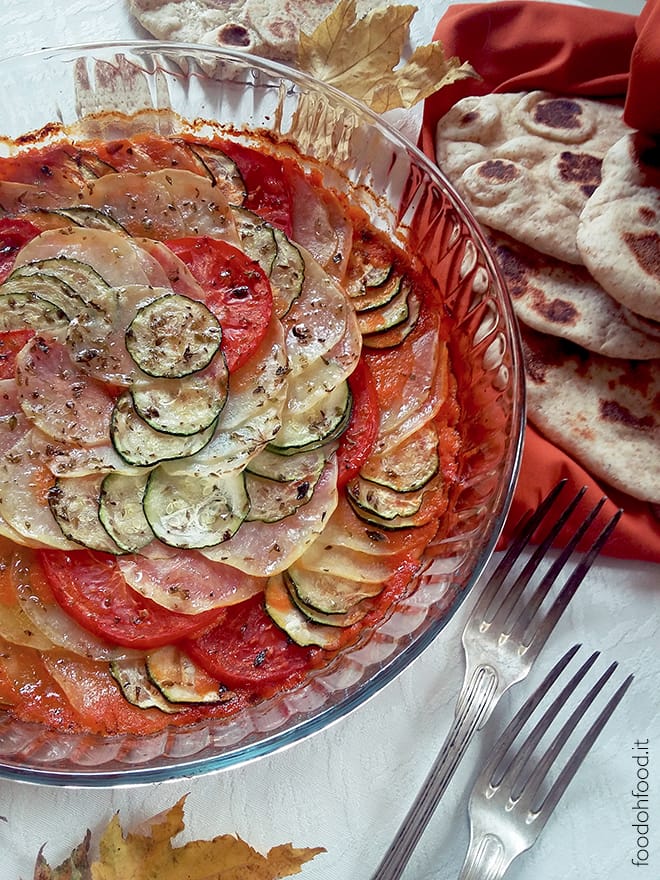 Baked Ratatouille with bell pepper cream